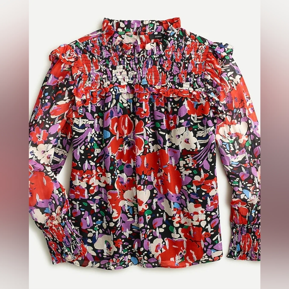 J. CREW Smocked popover  Floral Blouse  Size Small EUC